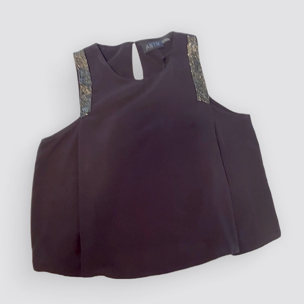 Astr Dark Grey sleeveless top w/ silver beading accents,  SZ M